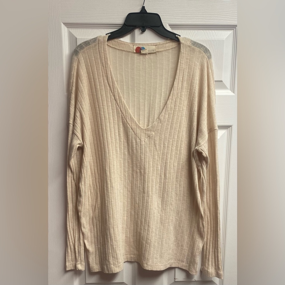 Free People Cream V-Neck Sweater